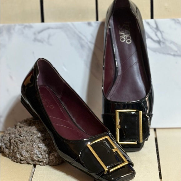 Franco Sarto Black Flats with Gold Buckle - Picture 2 of 10